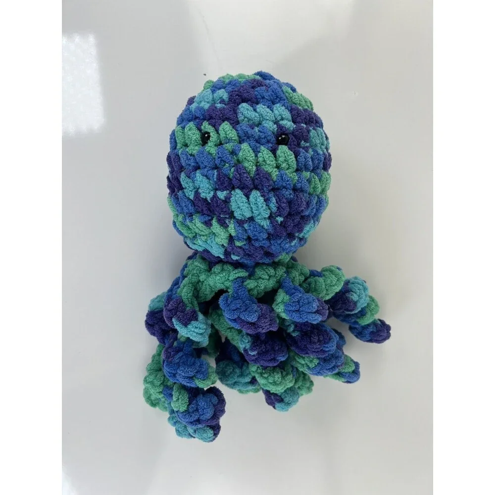 Crochet Handmade Plushie Blue & Green Knit Octopus Jellyfish Stuffed Animal Toy